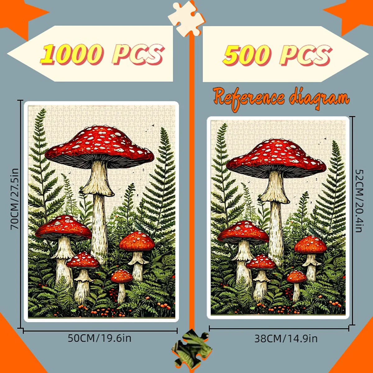 Leuchtend rote Fliegenpilze in Waldlandschaft, Puzzle für Erwachsene, Natur-Thema, geistiges Spiel, Heim- und Freizeitdekoration, Puzzle