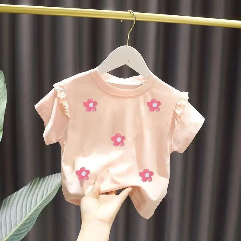 Summer Baby Clothes Girls T-shirt Cotton Flowers Tops Tees O-neck Full Fashion Children\'s Outerwear 2023