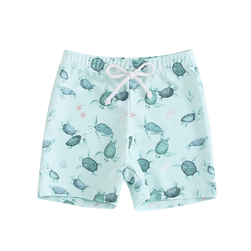 Kids Boys Swim Trunks Baby Summer Cartoon Dinosaur Turtle Print Elastic Drawstring Board Shorts Toddler Swimwear Bathing Suit