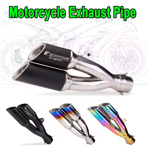 Universal 51mm Motorcycle Exhaust Pipe Escape Modified Motorbike Double Holes CBR Z400 Big Devil 502C Ninja250 mt07 S1000RR Etc