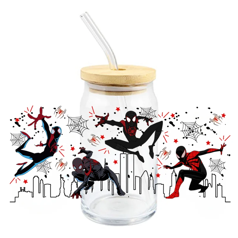 Marvel Spiderman Cup Stickers Superhero UV DTF Waterproof Transfers Decals16oz Libby Glass Design Cup Wraps Stickers Kids Gifts