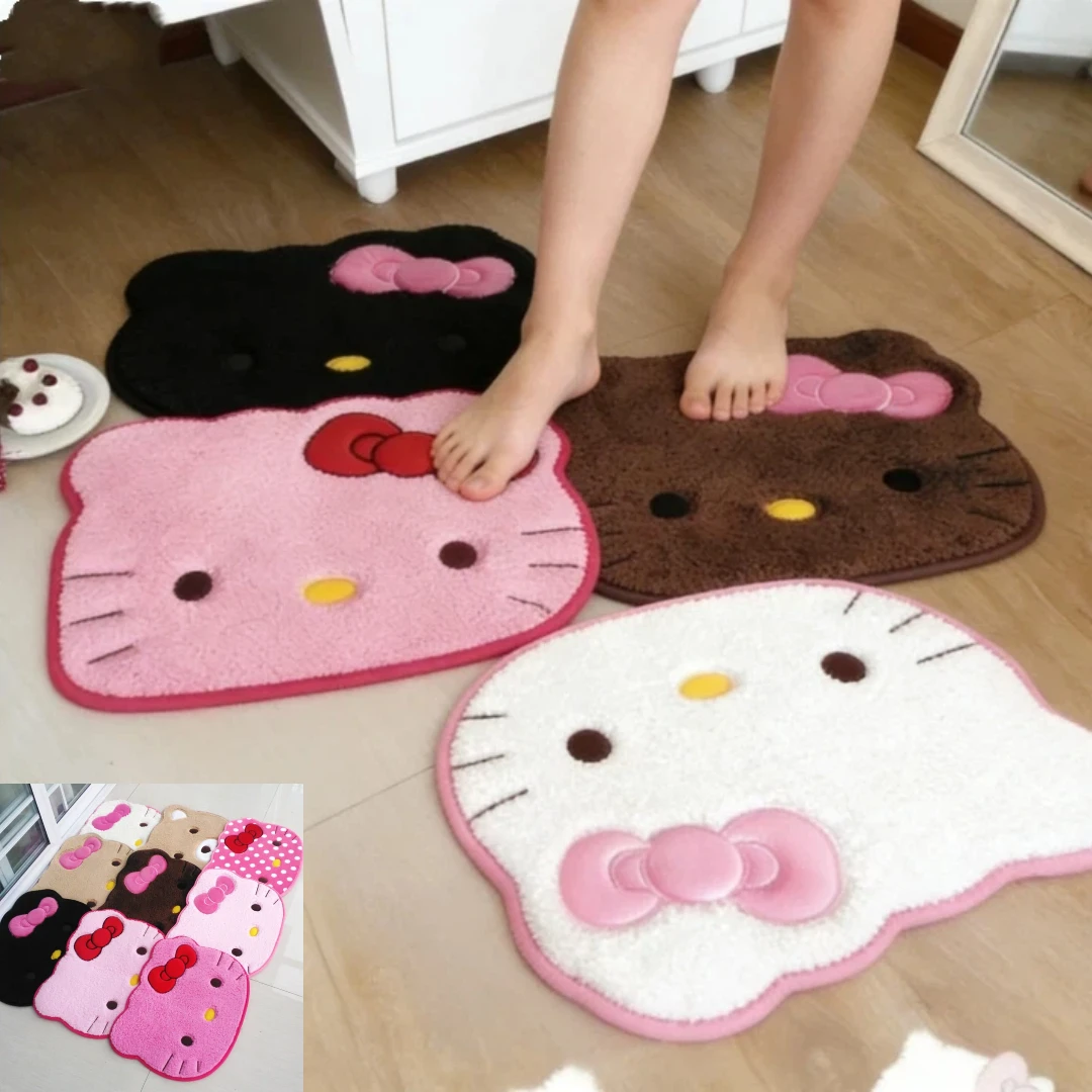 

Kawaii Hello Kitty Cartoon Anime Bedroom Living Room Plush Rug Bath Anti Slip Mat Rug Absorbent Quick Drying Bath Mat Room Decor