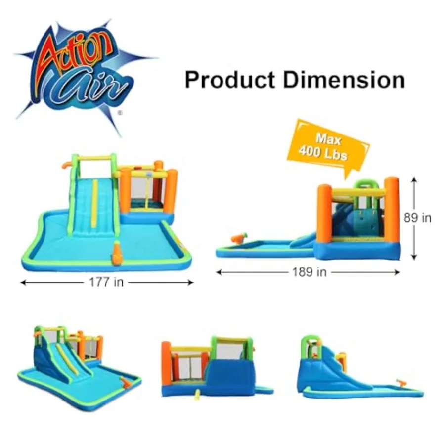 Water Slide, 7-in-1 Inflatable Bounce House for Outdoor Use, PVC Material, Blue and Yellow, Extra Bouncing Area with Basketball