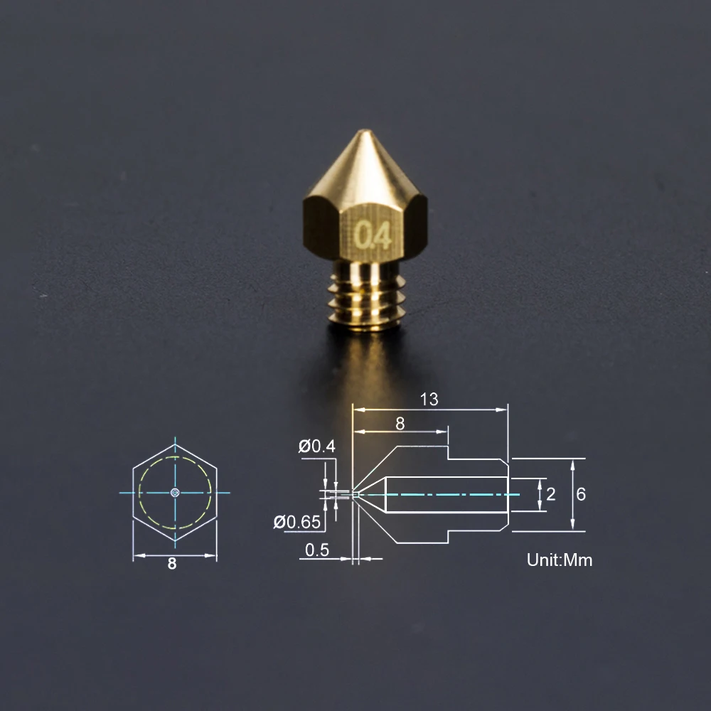 Cabeça da extrusora para a extrusora, bronze, makebot, mk8, bocal para anet a8, a8plus, a6, et4, et4pro, et5pro, 0,2, 0,3, 0,4, 0,5, 0,6mm, 5pcs