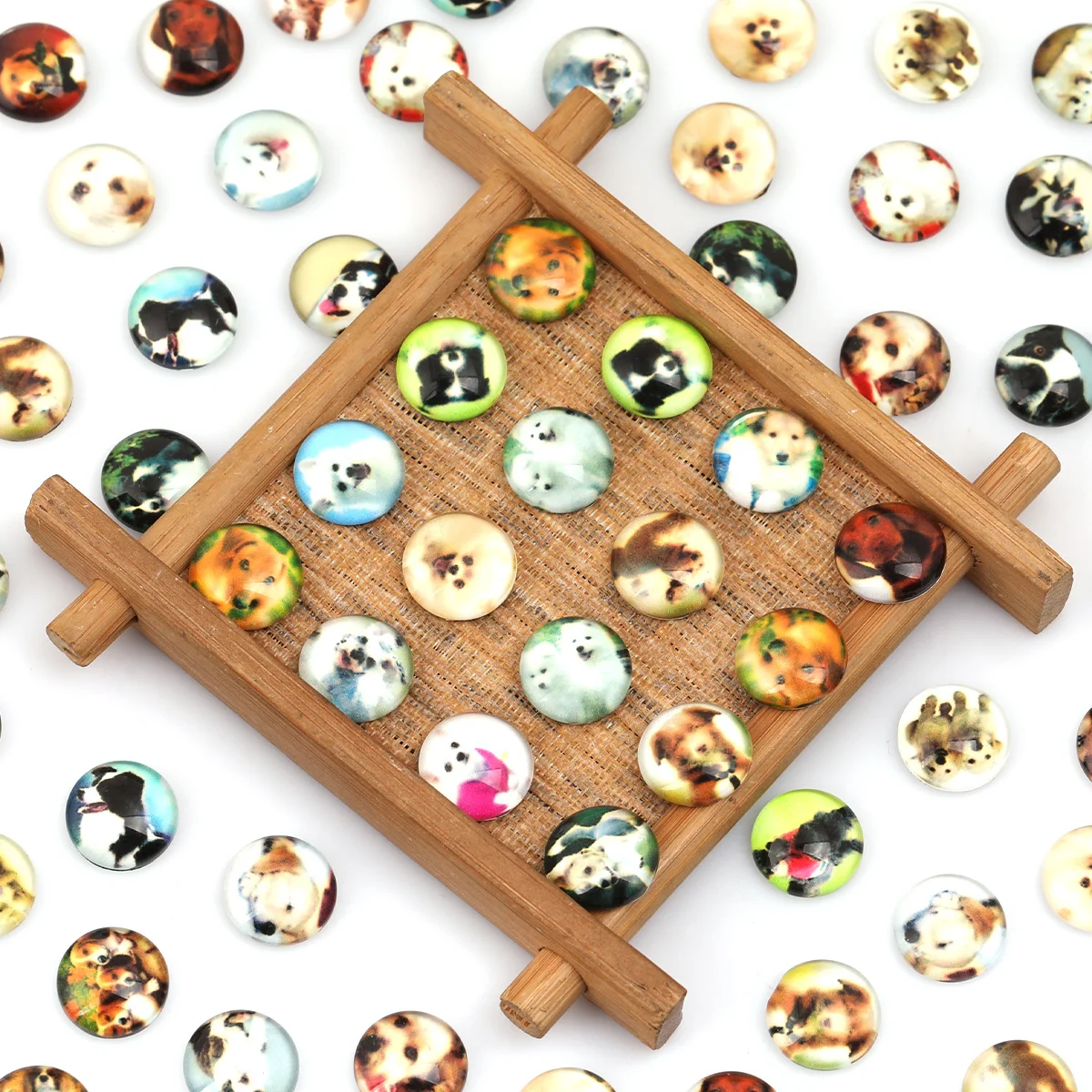 15/30pcs Random Pattern Dog Animal Pattern Glass Cabochons 12mm For Bracelet Jewelry DIY Craft Making