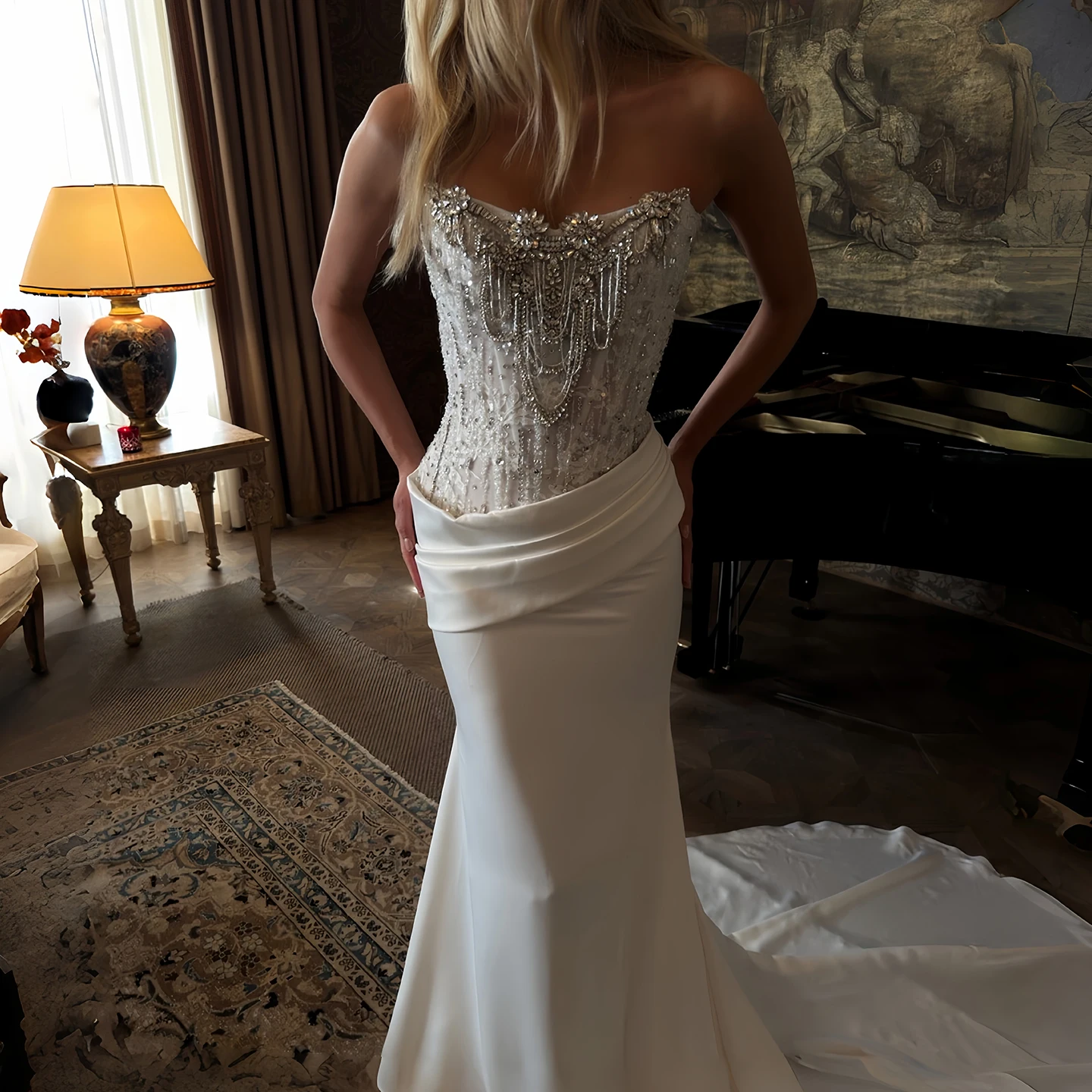 

Sharon Said Luxury Crystal Beaded Mermaid Wedding Dress Strapless Satin Bridal Gowns Vestido De Novia Sirena SW221 Customized