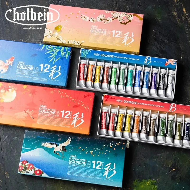 Japanese Holbein Irodori Four Seasons Artist Gouache Set 12 Colors 15ml Tubes Opaque Watercolor Art Painting Pigment Supplies