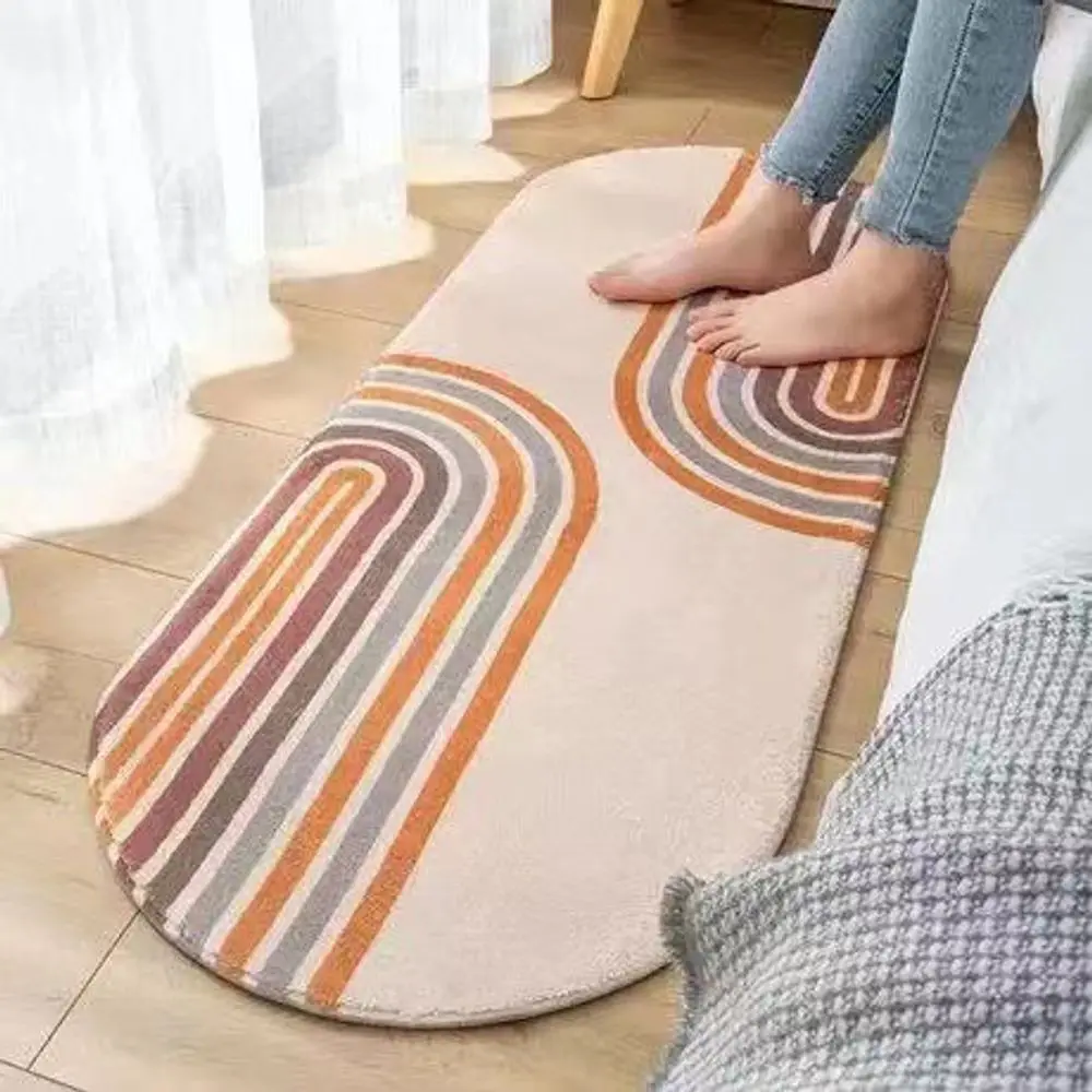 VIKAMA Oval-Shaped Living Room Carpet Soft And Cool Bedroom Bedside Rug Sofa Coffee Table Dressing Table Flannel Mat Home Decor