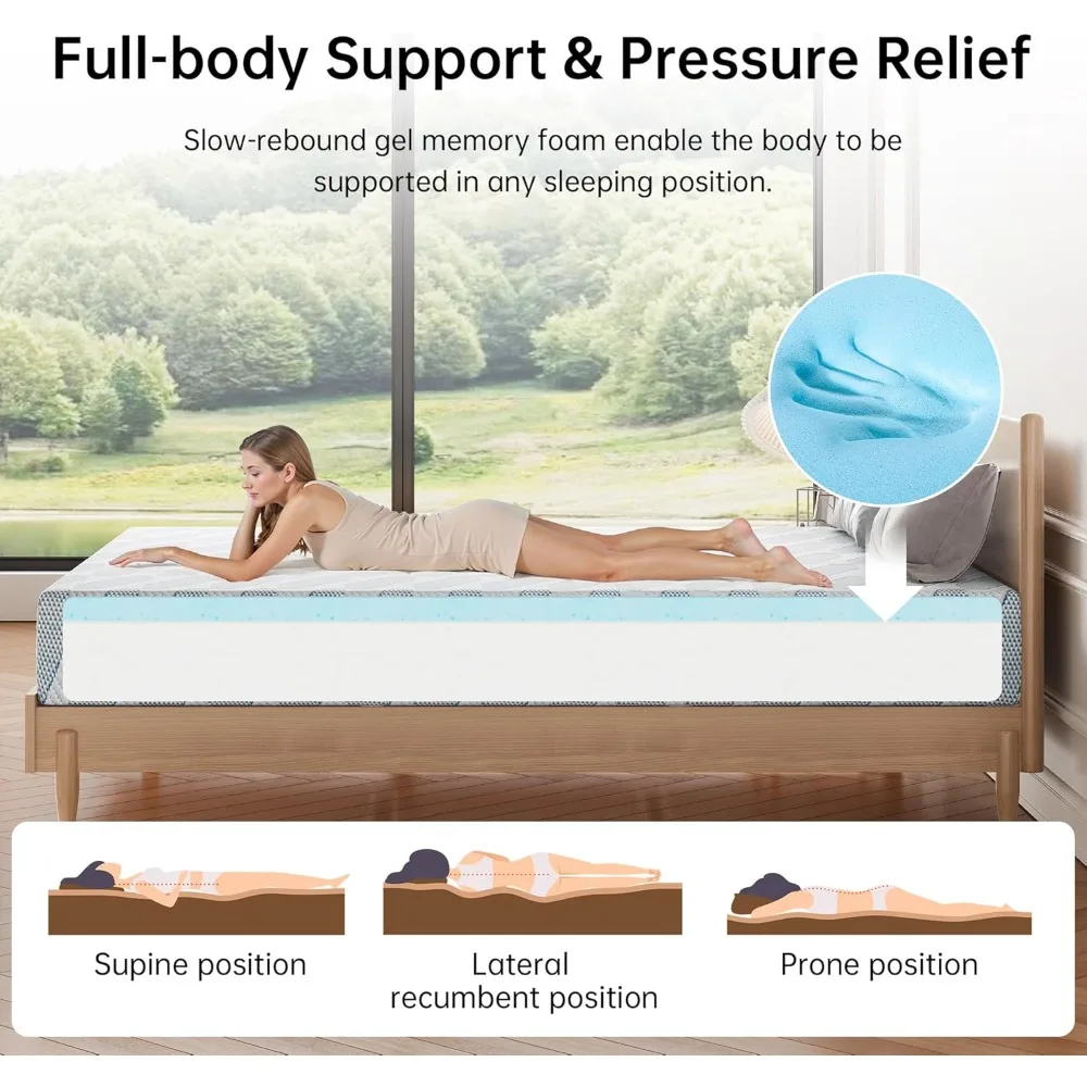 8 Inch Full Size Gel Memory Foam Mattress for Adults - Cooling, Pressure-Relieving Sleep Solution with Removable Washable Cover