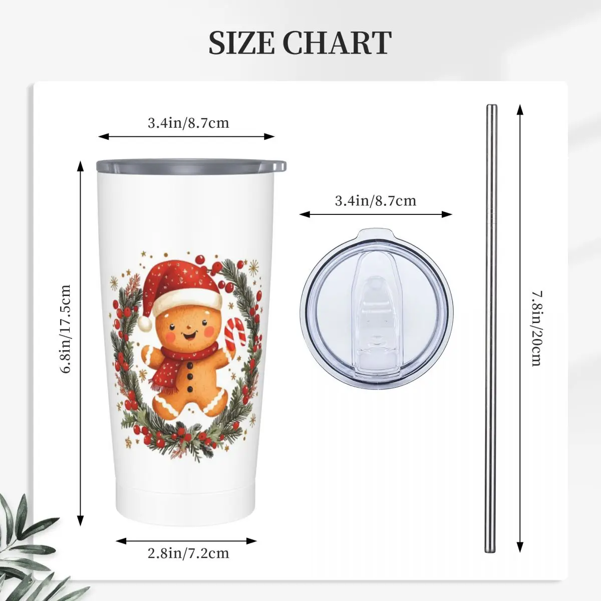 Holly Jolly Gingerbread Stainless Steel Tumbler Vacuum Insulated Mug Thermal Cold Cups Straw With Lid 20oz