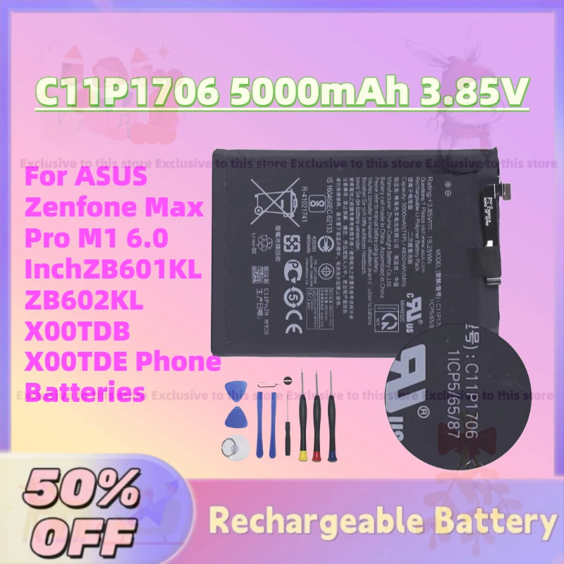 

New C11P1706 5000mAh 3.85V Replacement Battery for ASUS Zenfone Max Pro M1 6.0 InchZB601KL ZB602KL X00TDB X00TDE Phone Batteries
