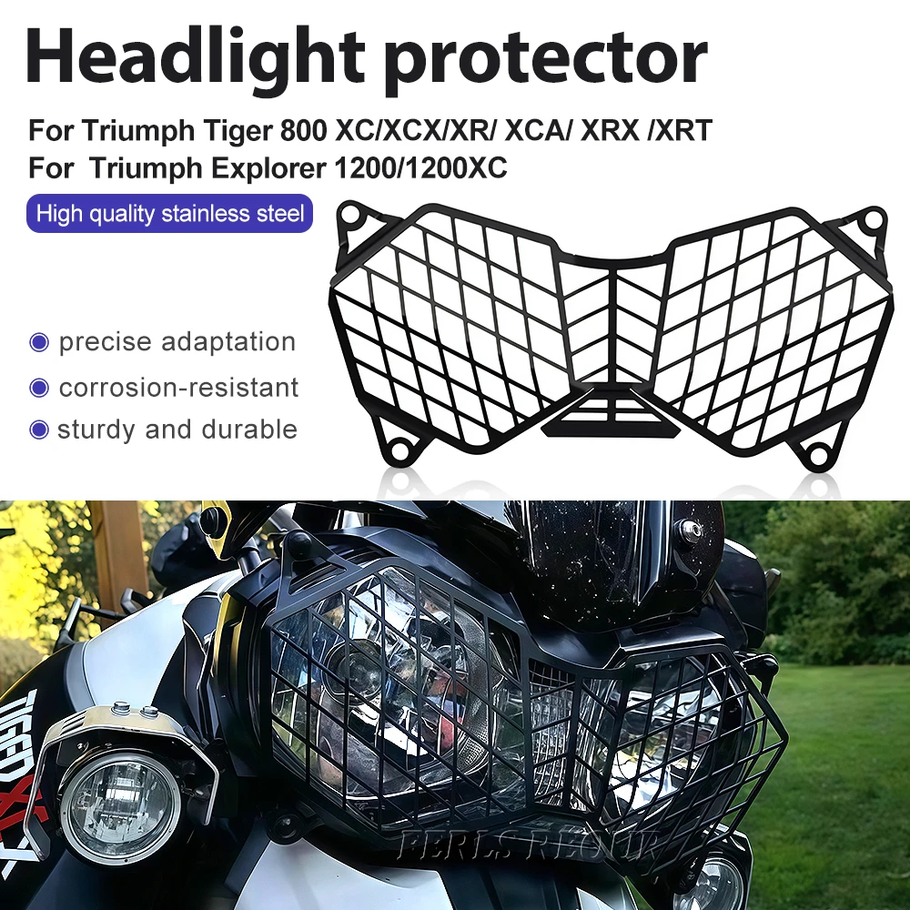 Adventure Motorcycle Headlight Protection - Stainless Steel Guard Grille for Triumph Tiger 800/Explorer 1200, Prevents Stone Dam