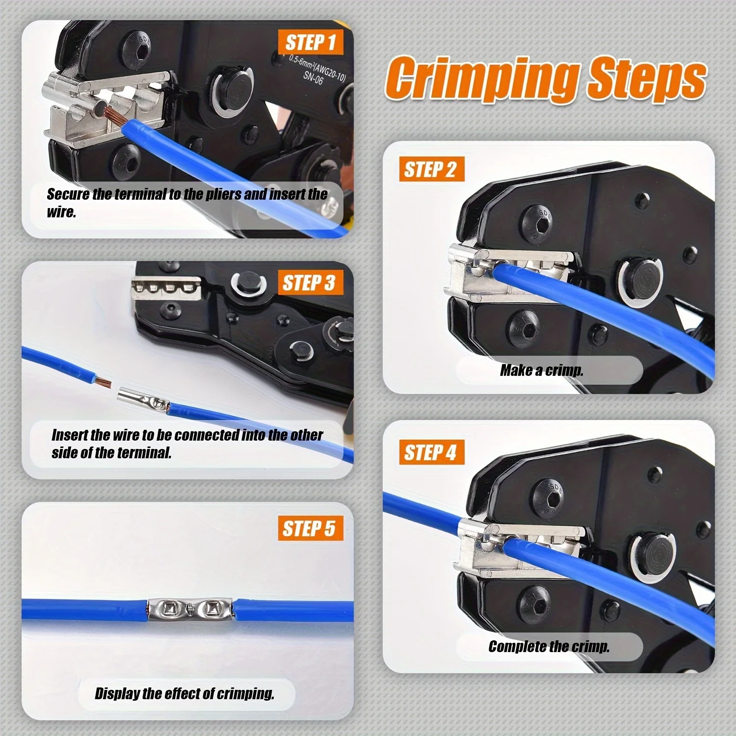 SN-06 Ratschenzangen-Set für Nicht-Isolierte Kabelschuhe mit 240-teiligem BN Nicht-Isoliertem Stoßverbinder-Set – Detail 6