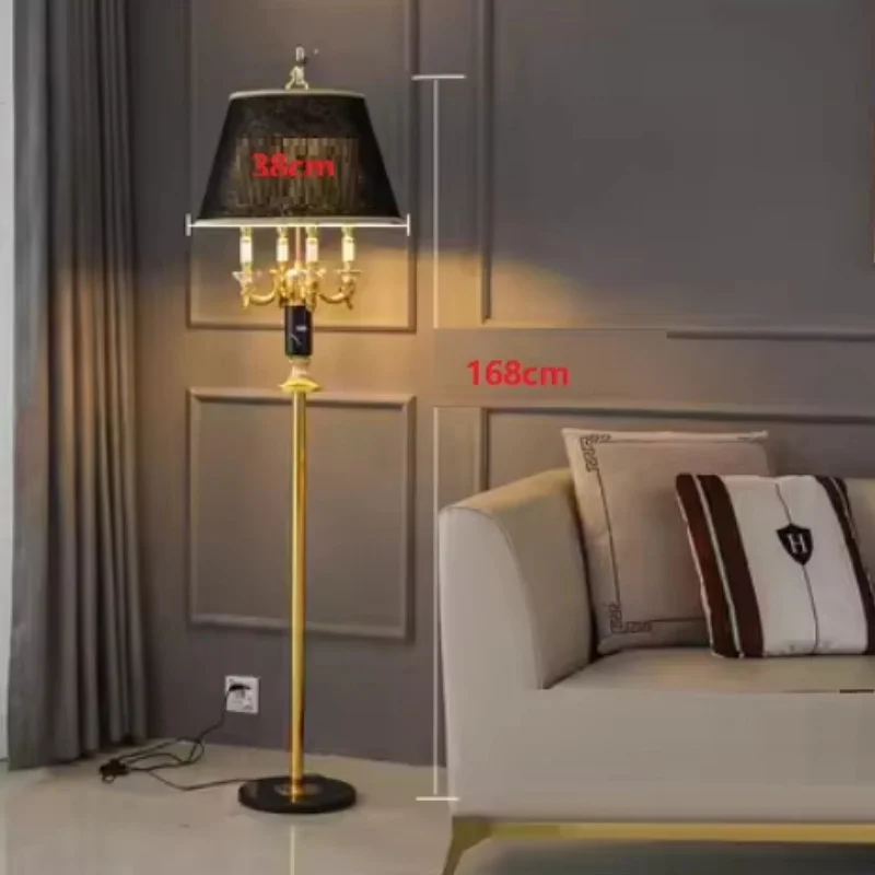 European Floor Lamp Luxury Lamp High-End Retro Villa Living Room Bedroom Decoration Black Crystal Upright Desk Lamp Bedside Lamp