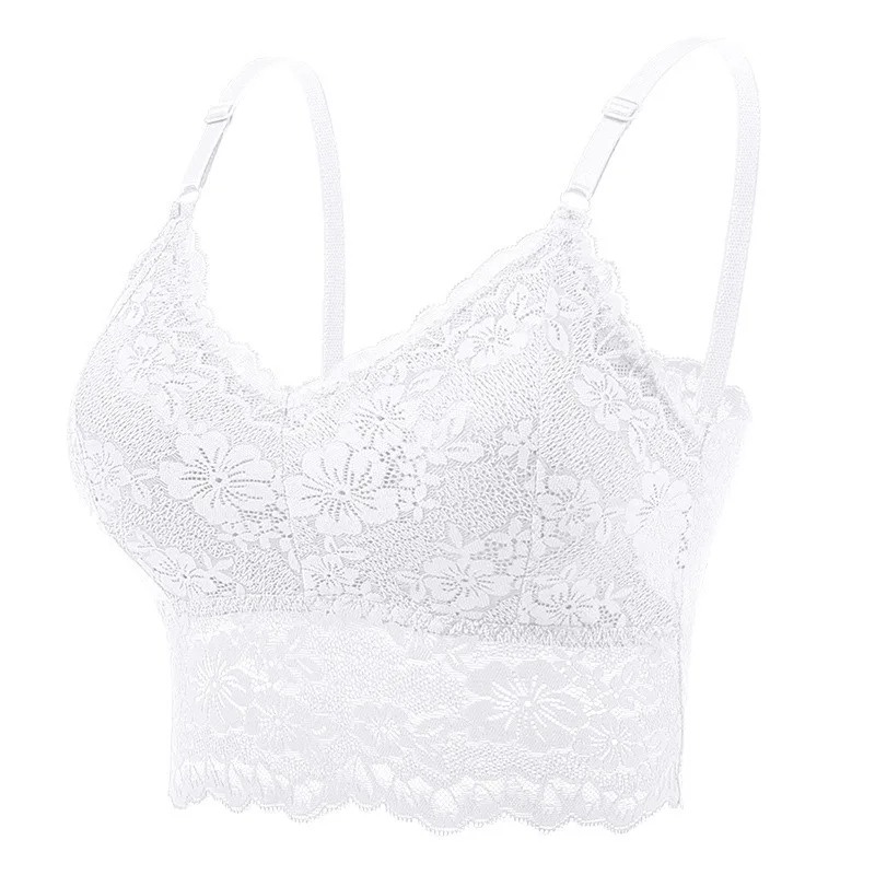 Extended Lace Pattern Lady Bra Strapless Adjustable Shoulder Strap Womens Brassiere Bandeau Girl Bra Crop Anti-Exposure Camisole