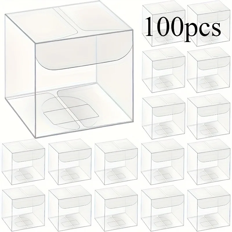 50/100pcs Transparent Plastic Gift Boxes Clear PVC Folding Box for Wedding Parties Bulk Gift Candy Chocolate Packaging Box Decor