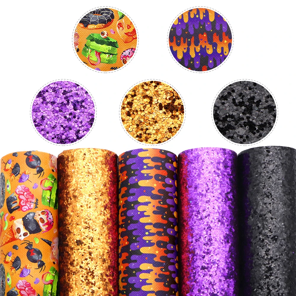 5-10pcs/Set 20*33cm Halloween Skull Spider Pumpkin Printed Synthetic Leather Set Patchwork For Hair Bow Handbags DIY,1Yc12193