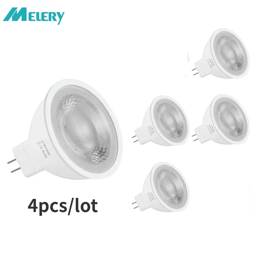 Melery MR16 LED Light Bulbs 12V 6W Class A+ Halogen Equivalent Day White 6000K 500LM 120 Beam Angle Spotlight 4Pack Home Office