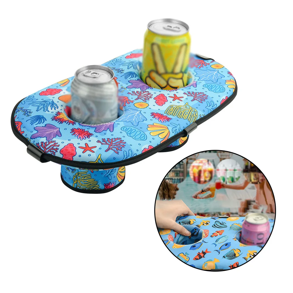 Family And Friends Pool Drink Holder Double Cup Floating Tray Ample Space For Drinks And Snacks High-quality Cloth Material