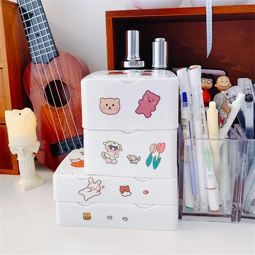 Grote Capaciteit Bureau Organizer Box Plastic Doos Multi-Functionele Briefpapier Containers Rechthoek Met Deksel Sticker Opbergdoos