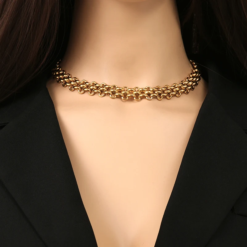 EILIECK 316L Stainless Steel Cuban Chain Statement Necklace For Women New Punk 18K Gold Plated Waterproof Neck Chain Jewelry