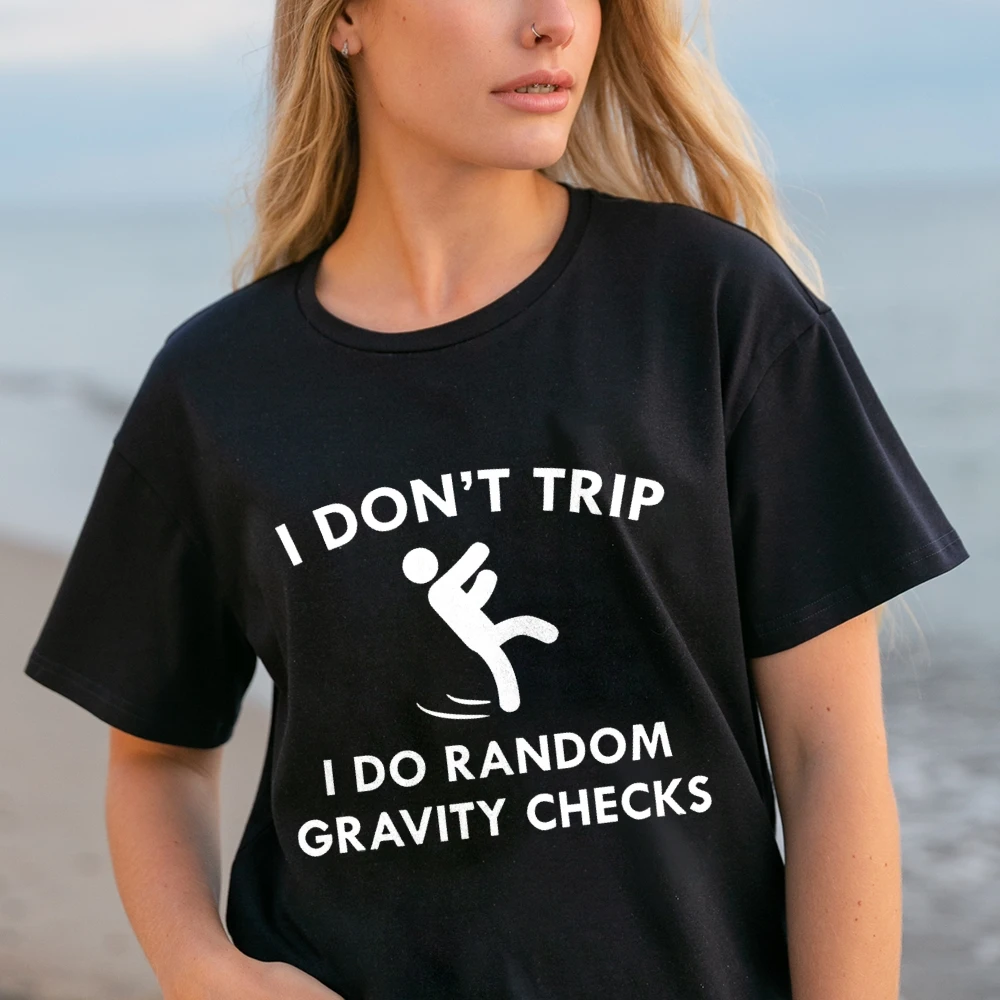 Ik doe willekeurige zwaartekracht controles grappig grafisch T-shirt puur katoen ademend top tee voor zomer lente comfortabele kleding dames heren