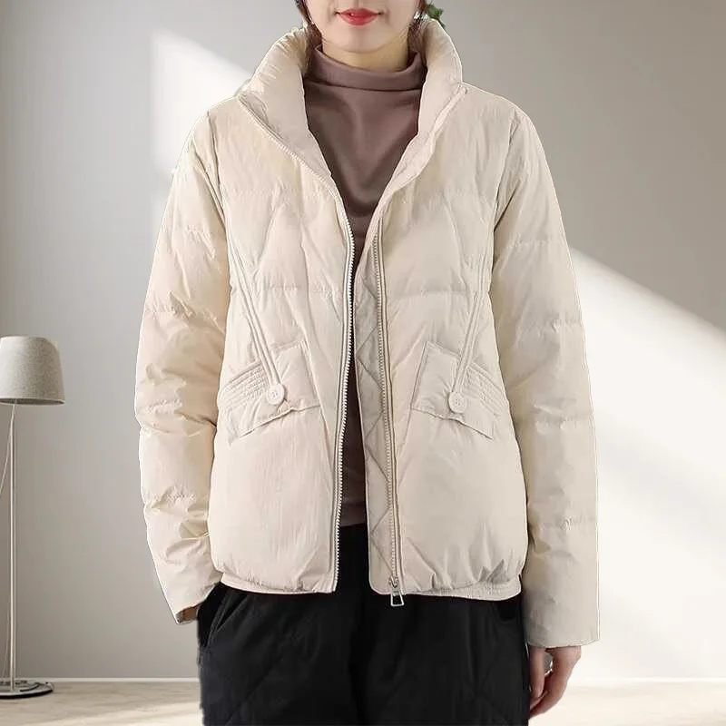 New Winter Short Down Puffer Jacket Women Korean Style White Duck Down Coat Loose Plus Size Outerwear  JK-282 Пальто Женское