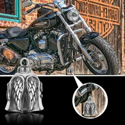 Fashion Angel Wings Bell Pendant Vas Letters Motorcycle Bell Necklace Men\\'s Biker Punk Rock Exorcist Lucky Jewelry