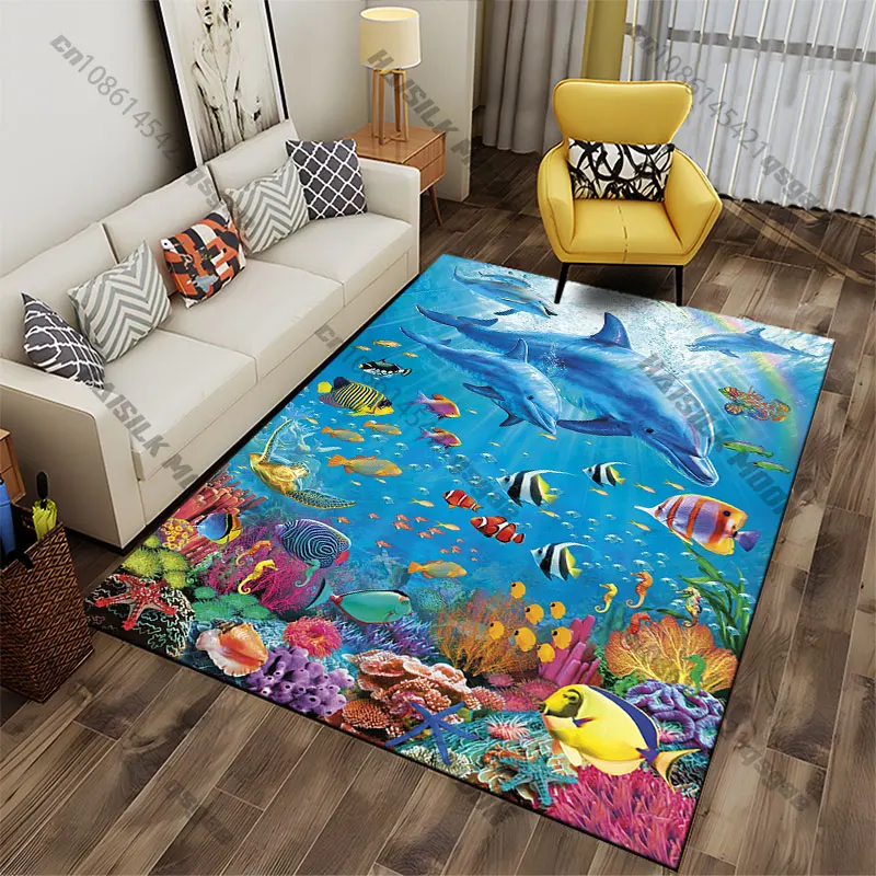 Colorful underwater marine life carpet Yoga living room room decor children's crawling mat doormat area rug games mat