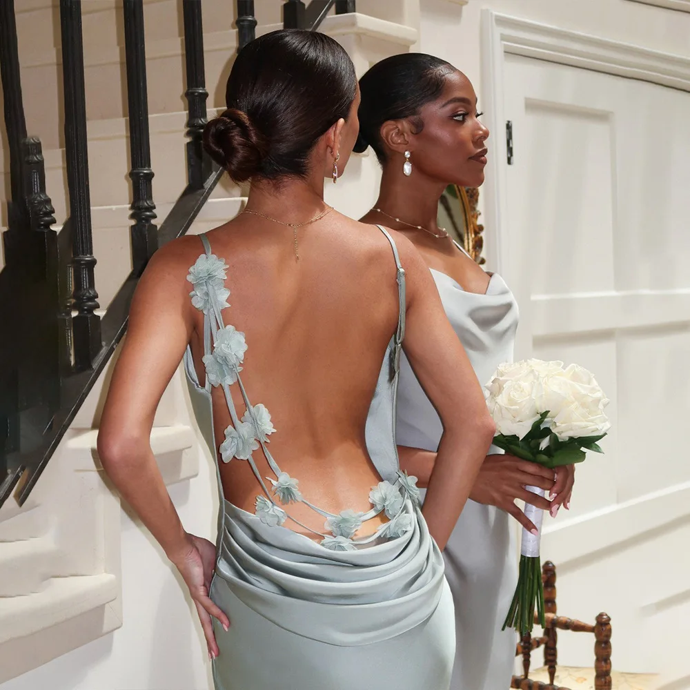 Temperament Women Dresses Summer Satin Suspender Backless Prom Gowns Sexy Slim Fit Sleeveless Evening Party Dresses