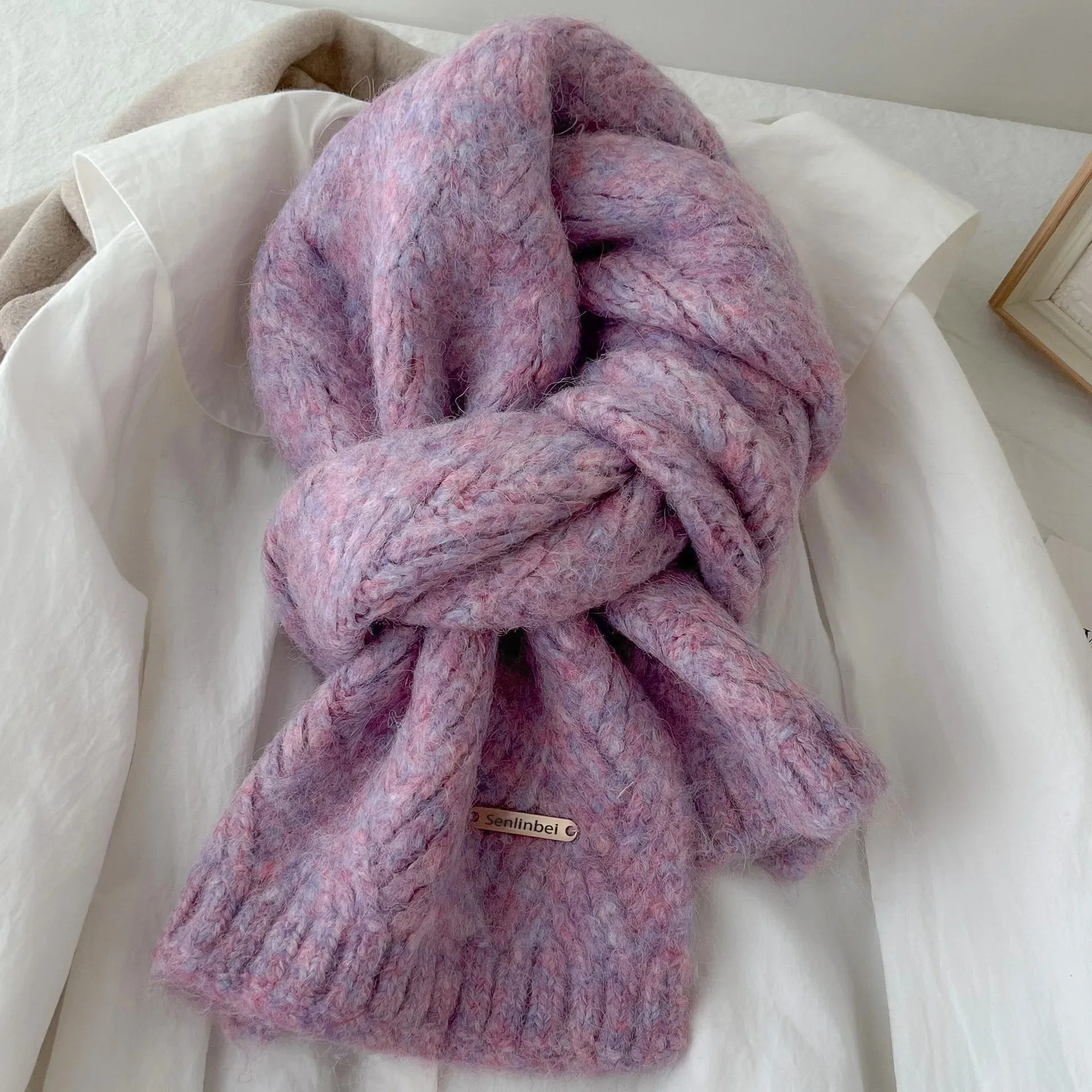 Alpaca Wool Knitted Scarf Women's Autumn and Winter New Korean Version Versatile Thickened Warm Wool