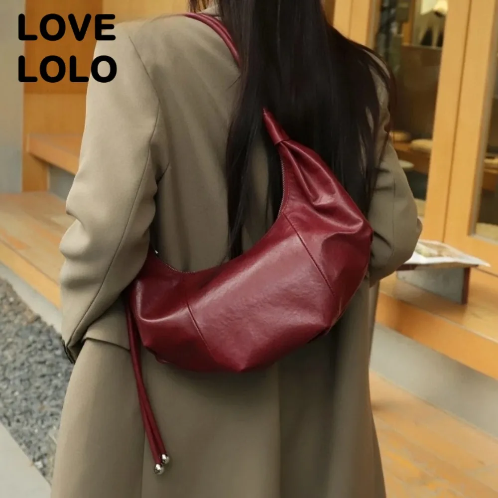 

Genuine Cowhide Leather Croissant Bag for Women Soft Dumpling Underarm Purse Minimalist Large Capacity Crossbody Bag Handbag