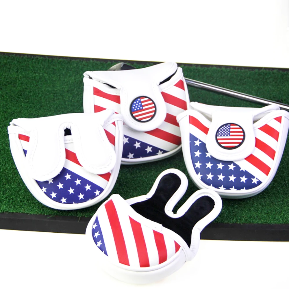 Golf Putter Head Cover Magnetic Mallet Blade Headcover USA Star Stripes Eagle Flag Design, Magnet Closure Fit All Putters