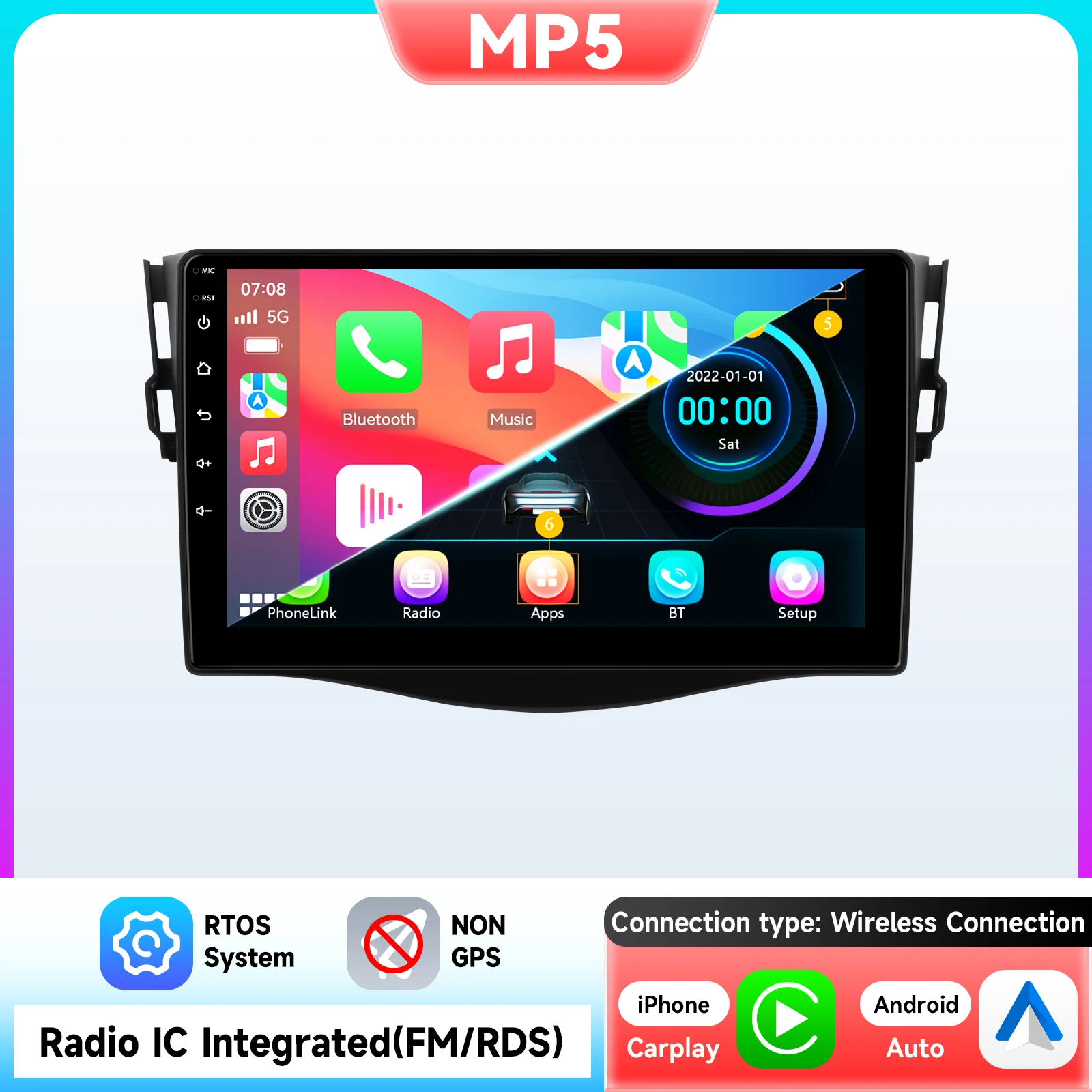8G128G Draadloze Carplay Android 15 Auto Autoradio 9 inch Scherm Multimedia Speler voor Toyota RAV4 2006-2012 Autoradio 2 Din Stereo