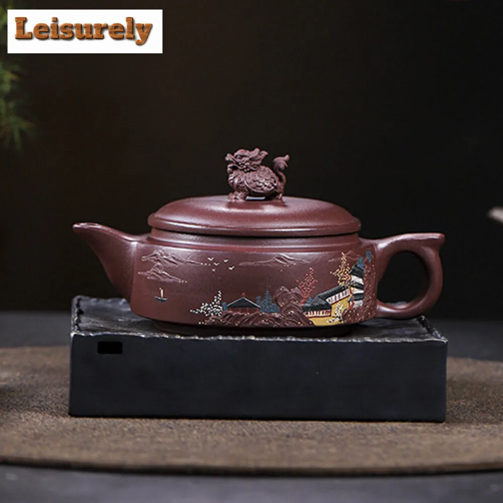 240ML Aesthetic Yixing Purple Clay Teapots Made  Hand-carved Pot Raw Ore Purple Mud Kettle Zisha Tea Set Tableware Accessories