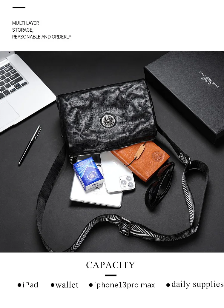 SENOFAN Korean Bag Men Multifunctional Original Cowhide Crossbody Messenger Bags for Man Brand Shoulder Ipad Pocket Male Travel