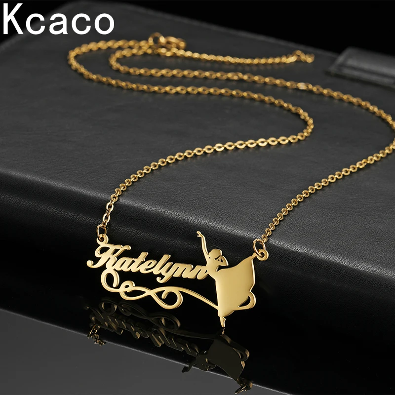 Collar de acero inoxidable personalizado para chica, cadena con nombre, colgante de chica bailarina, estilo Hada, romántico