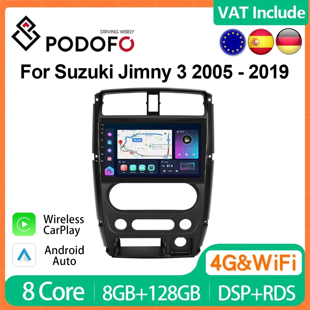 Podofo 4G CarPlay Radio For Suzuki Jimny 3 2005-2019 Android Car Multimedia Player 2din Head Unit GPS Stereo Receiver Autoradio