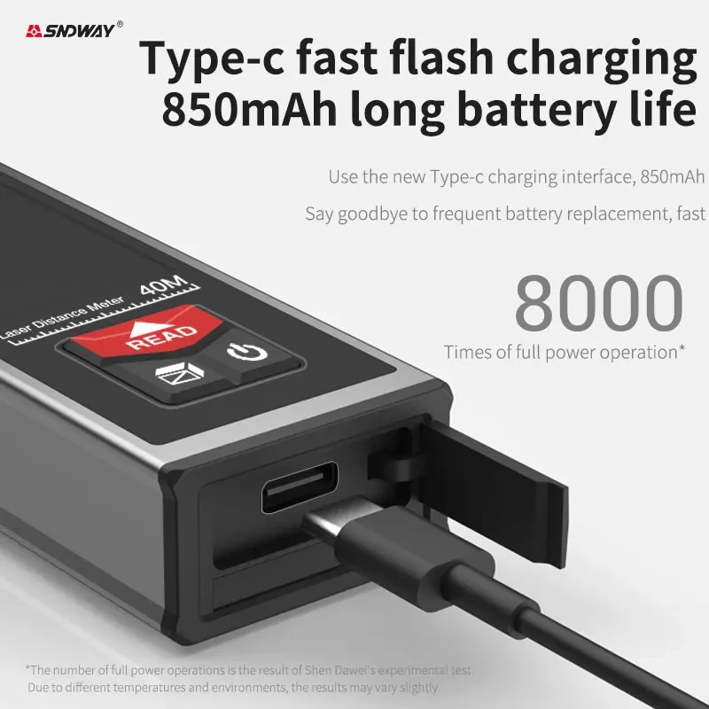 SNDWAY SW-B40/SW-B50/SW-B60 Laser Rangefinders Rechargeable Digital Rangefinder, Auto-Calibration, Type-C USB Interface