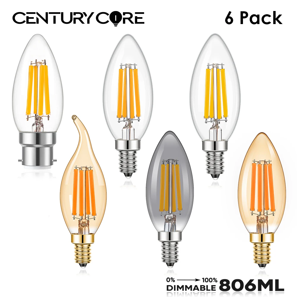 Candle Light C35 Led Bulb E14 Dimmable 220V 6W Hight Lumen 806LM Replaceable Pendant Chandelier Vintage Filament Lamp Decoration