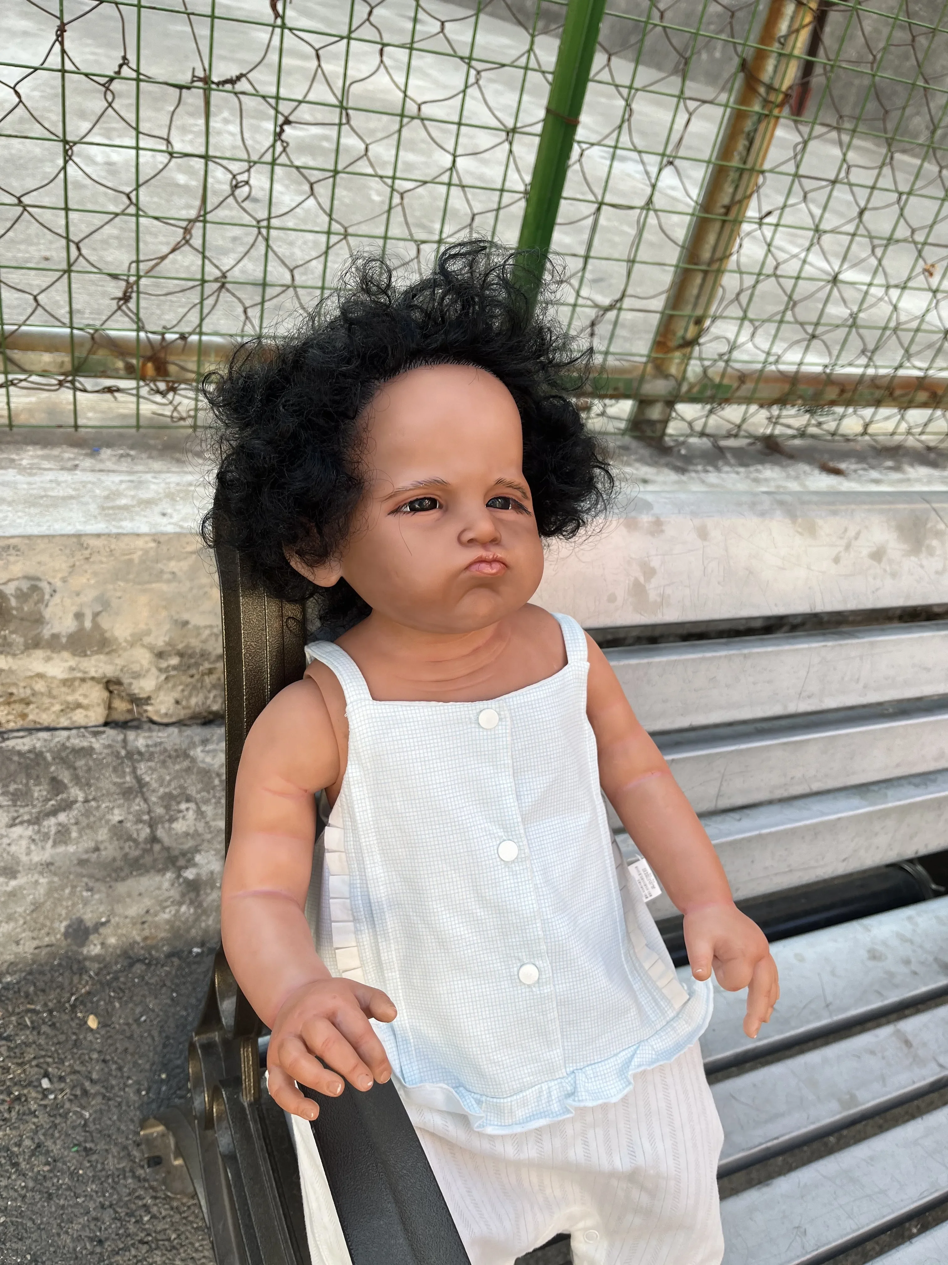 SINO-BB 28inch Reborn Baby Doll Grace about 70cm Dark Skin With Hand-Rooted Hair Already Finished Doll With Beautiful Dress