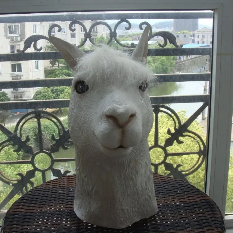 Eco-friendly Latex Full Alpaca Mask Funny Animal Sheep Head Mask Halloween Party Toy Prop Mask