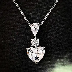 Huitan Luxury Bridal Wedding Necklace with Heart Cubic Zirconia Exquisite Women Neck Accessories Party Daily Wear Trendy Jewelry