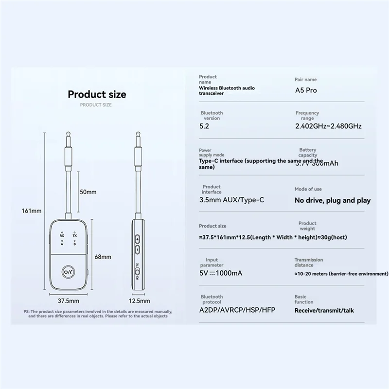 【جديد】HIFI بلوتوث 5.2 محول الصوت 3.5 ملم Aux مشغل إرسال استقبال الموسيقى اللاسلكي مع ميكروفون لمكبر الصوت PC TV Car