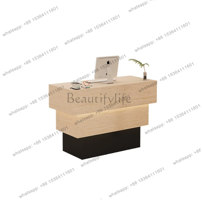 

customized Unique Design Reception Desk Premium Modern Aesthetic Bar Counter Cool Simple Comptoir Magasin Commercial Furniture
