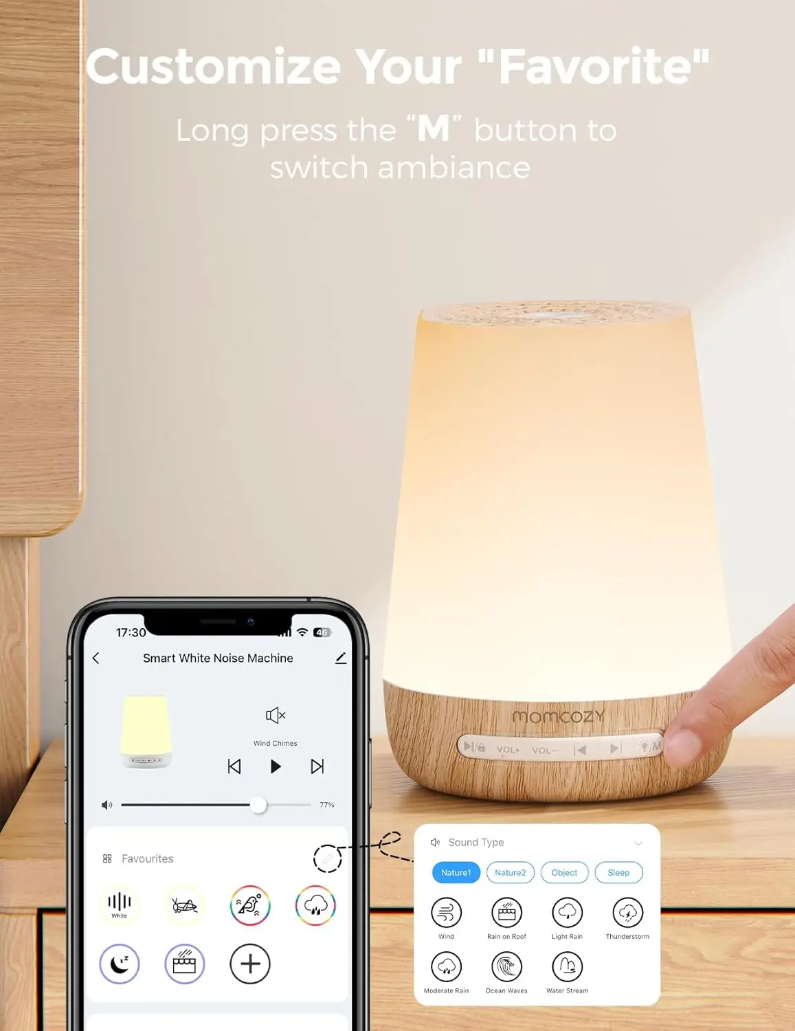 White Noise Machine for Baby Sleep with Night Light, 34 Soothing Sounds, Timer & App Control