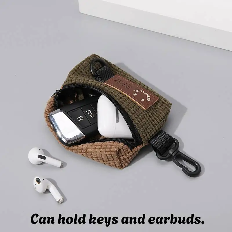 Khaki Clip-on Mini Storage Pouch For Men, Hanging Sundries Organizer Bag For Backpack, Hold Earbuds, Keys, Cables Small Gadgets