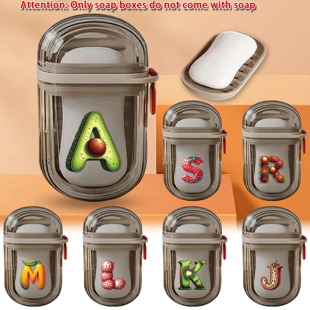 

Sealed Soap Case Holder With Lid Tray Container Portable Reusable Soap Box Fruit Letter Initial Name 26 Letters Pattern