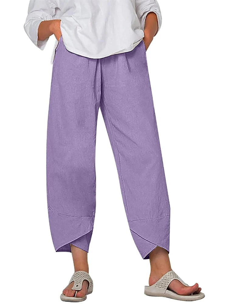 New Women's Pants Retro Style Purple Women's Wide Leg Pants Large Size Daily Casual Elegant Women's Fashionable Harem Pants