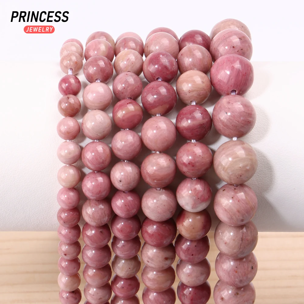 A + manik-manik longgar Rhodonite mawar alami untuk Kalung Gelang pembuatan perhiasan aksesori DIY 4 6 8 10 12mm grosir